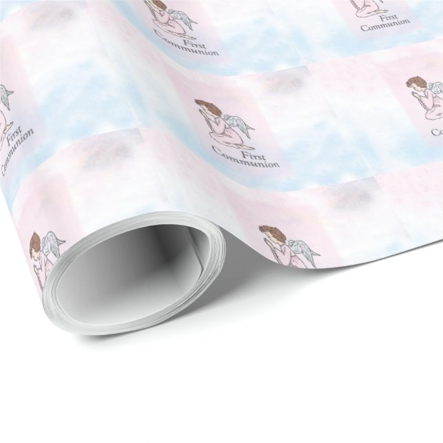 Mädchen, Erster Kommunion Angel Geschenkpapier (Rolleneckpunkt)