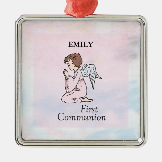 Mädchen, Erster Kommunion Angel Silbernes Ornament (Vorne)