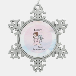 Mädchen, Erstkommunion Engel Schneeflocken Zinn-Ornament
