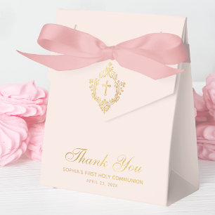 Mädchen Erstkommunion Rosa Faux-Gold Vintage-Wappe Geschenkschachtel