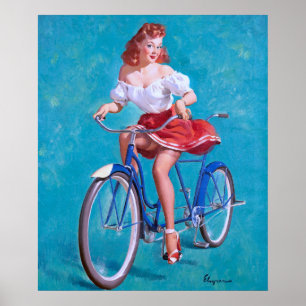 Mädchen Fahrrad Pin Up Poster