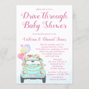 Mädchen fährt Auto durch Babyparty Einladung