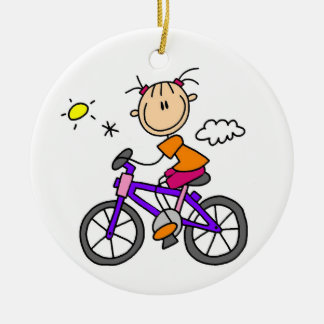 Mädchen fährt Fahrrad Keramik Ornament