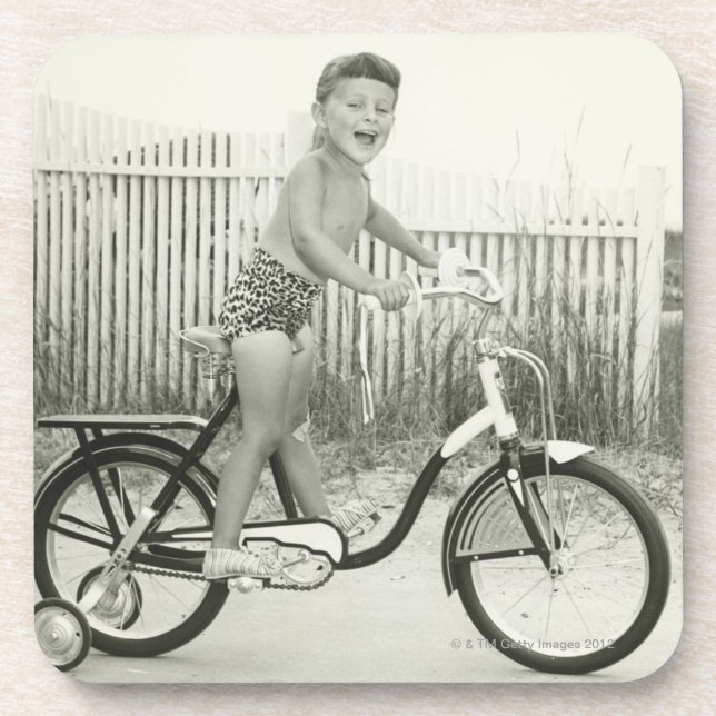 Mädchen fährt Fahrrad Untersetzer (Vorderseite)