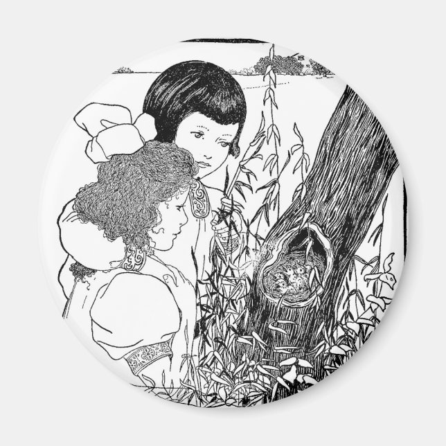 Mädchen fanden ein Vogelnest Magnet (Vorne)