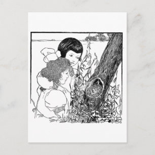 Mädchen fanden ein Vogelnest Postkarte