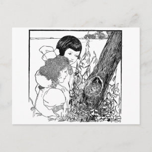 Mädchen fanden ein Vogelnest Postkarte