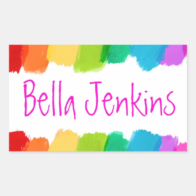 Mädchen farbenfrohe Farbname rosa ID-Aufkleber Rechteckiger Aufkleber (Vorderseite)