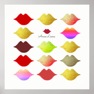 Mädchen farbige Lippen / farbige Mäulchen auf weiß Poster