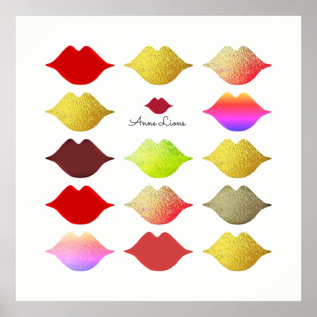 Mädchen farbige Lippen / farbige Mäulchen auf weiß Poster (Vorne)