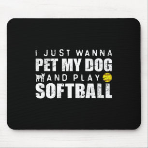Mädchen Fastpitch Softball Lustiger Hund  Mousepad