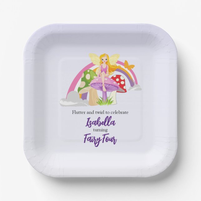 Mädchen Feenpilz Regenbogen Geburtstag  Pappteller (Vorderseite)