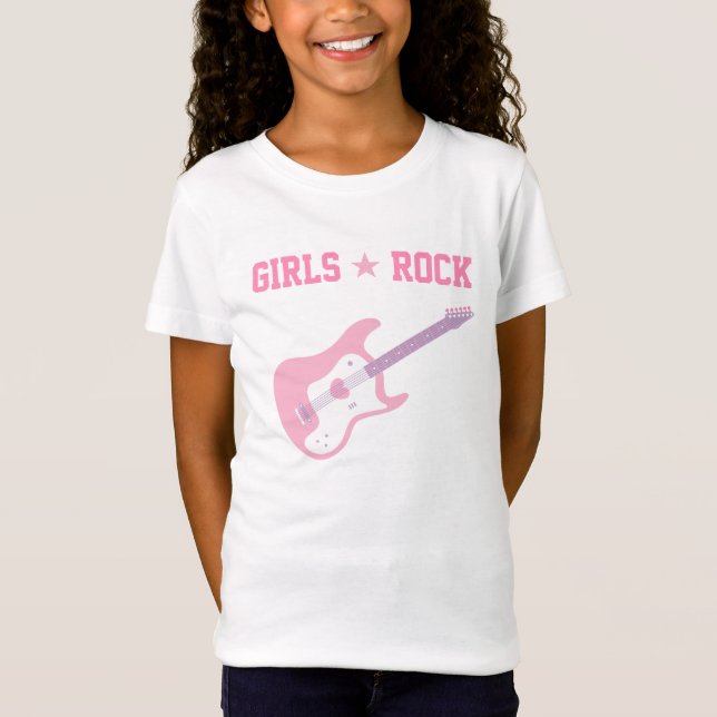 Mädchen-Felsen-Stern-Rosa-Gitarren-T-Shirt T-Shirt (Vorderseite)