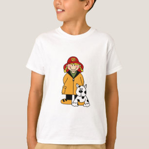 Mädchen-Feuerwehrmann mit Dalmation T-Shirts und