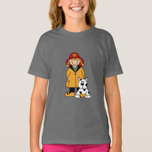 Mädchen-Feuerwehrmann mit Dalmation T-Shirts und