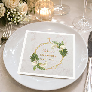 Mädchen-Firmung Marmor Gold Calla Lilien Floral Serviette
