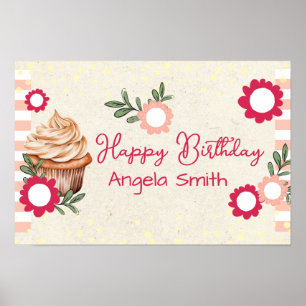 Mädchen Floral Cupcake Willkommens Geburtstag Kraf Poster