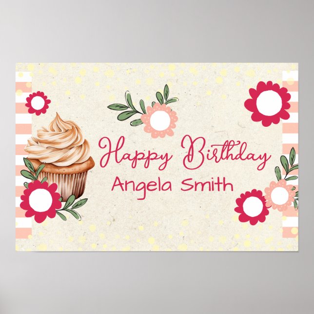 Mädchen Floral Cupcake Willkommens Geburtstag Kraf Poster (Vorne)