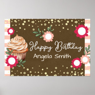 Mädchen Floral Cupcake Willkommens Geburtstag Kraf Poster