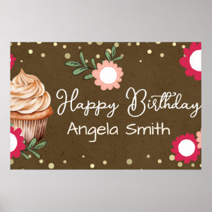 Mädchen Floral Cupcake Willkommens Geburtstag Kraf Poster
