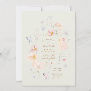 Mädchen Floral Schmetterling Salbei Grün Babyparty Einladung