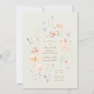 Mädchen Floral Schmetterling Salbei Grün Babyparty Einladung