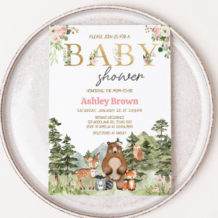 Mädchen Florale Waldtiere Baby  Einladung