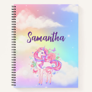 Mädchen Florales Einhorn Personalisierter Name Notizbuch