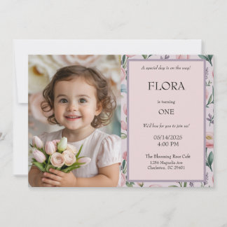 Mädchen Florales Foto Geburtstag Miss Onederful Einladung