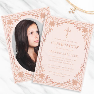 Mädchen Foto Bestätigung Rosa Roségold Elegant Einladung