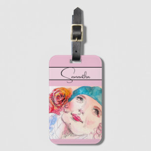 Mädchen Frau Pink Aquarell Aqua Barett Rose Telefo Gepäckanhänger