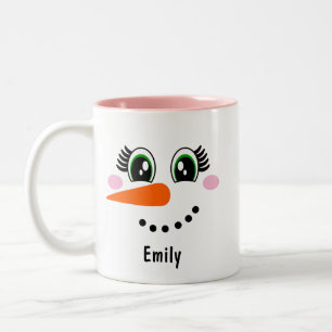 Mädchen/Frau Snowman Face Personalisierte Kaffeem Zweifarbige Tasse