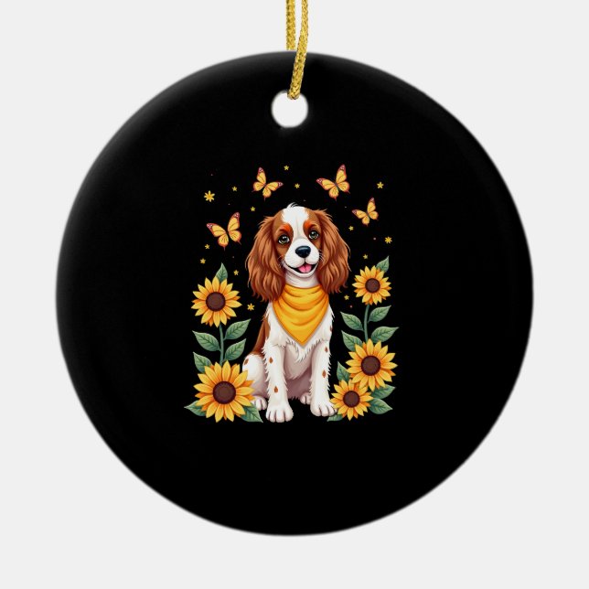 Mädchen Frauen Mutter Cavalier King Charles Spanie Keramik Ornament (Vorne)