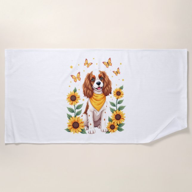 Mädchen Frauen Mutter Cavalier King Charles Spanie Strandtuch (Vorderseite)