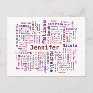 Mädchen/Frauen-Namen Word Cloud - Rosa Orange Farb Postkarte