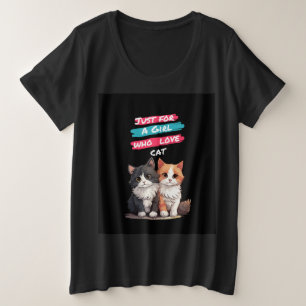 Mädchen/Frauen Schwarze T-Shirts, Katzendesign. Große Größe T-Shirt