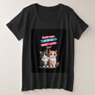 Mädchen/Frauen Schwarze T-Shirts, Katzendesign. Große Größe T-Shirt