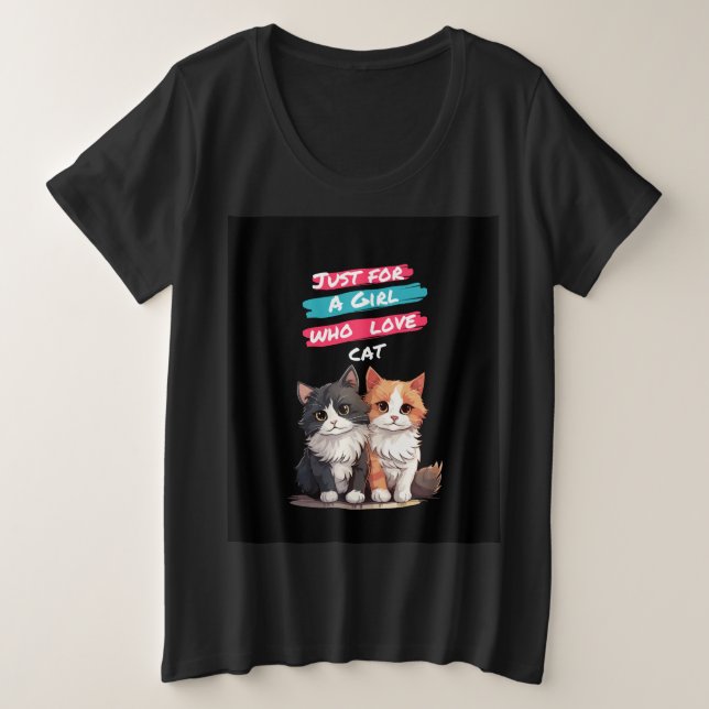 Mädchen/Frauen Schwarze T-Shirts, Katzendesign. Große Größe T-Shirt (Design vorne)