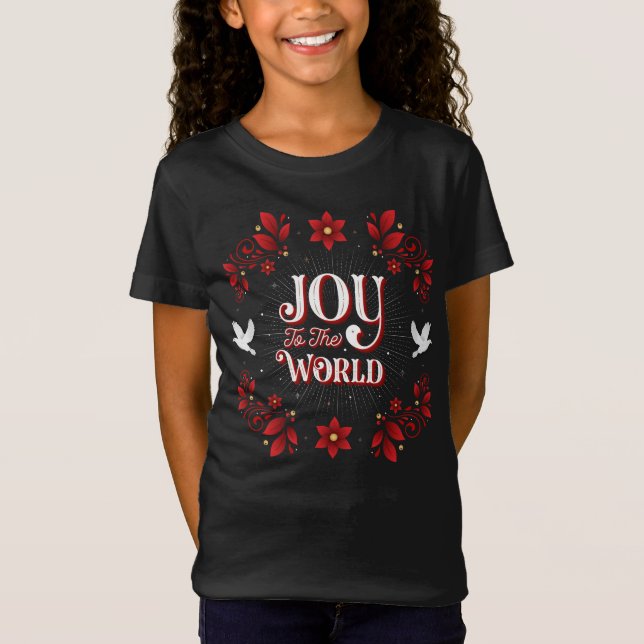 Mädchen-Freude zum Weltweihnachtsschwarzen T-Shirt (Vorderseite)