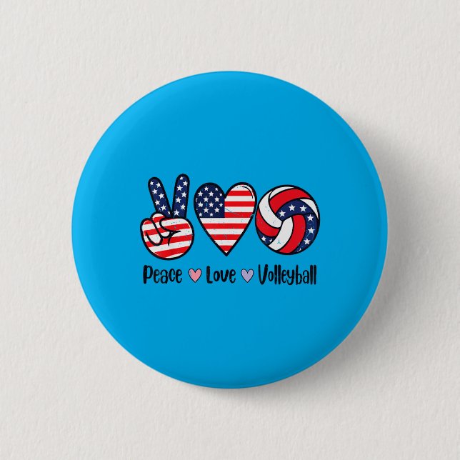 Mädchen Frieden Liebe Volleyball 4. Juli Amerikani Button (Vorderseite)