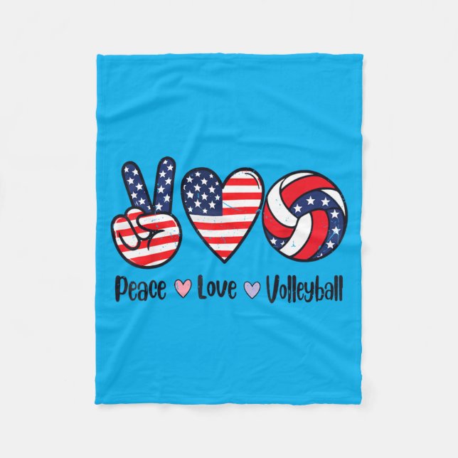 Mädchen Frieden Liebe Volleyball 4. Juli Amerikani Fleecedecke (Vorderseite)