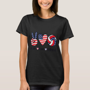 Mädchen Frieden Liebe Volleyball 4. Juli Amerikani T-Shirt