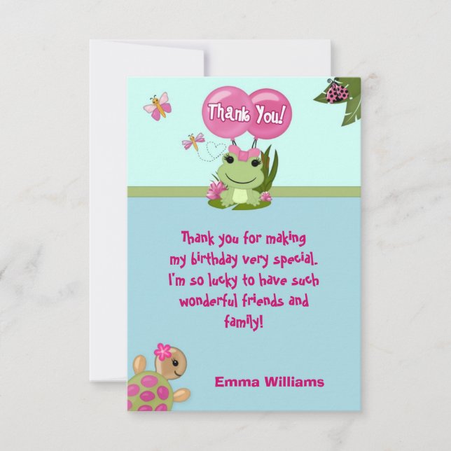 Mädchen FROSCH danken Ihnen, 3,5" zu kardieren x5" Dankeskarte (Vorderseite)