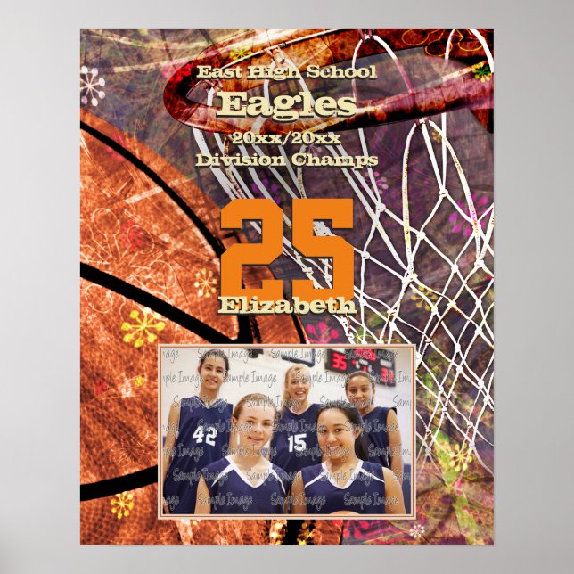 Mädchen füge dein Basketballteam-Foto hinzu Poster (Vorne)