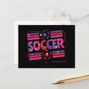 Mädchen-Fußball-Geometrische Retro-Typografie Postkarte