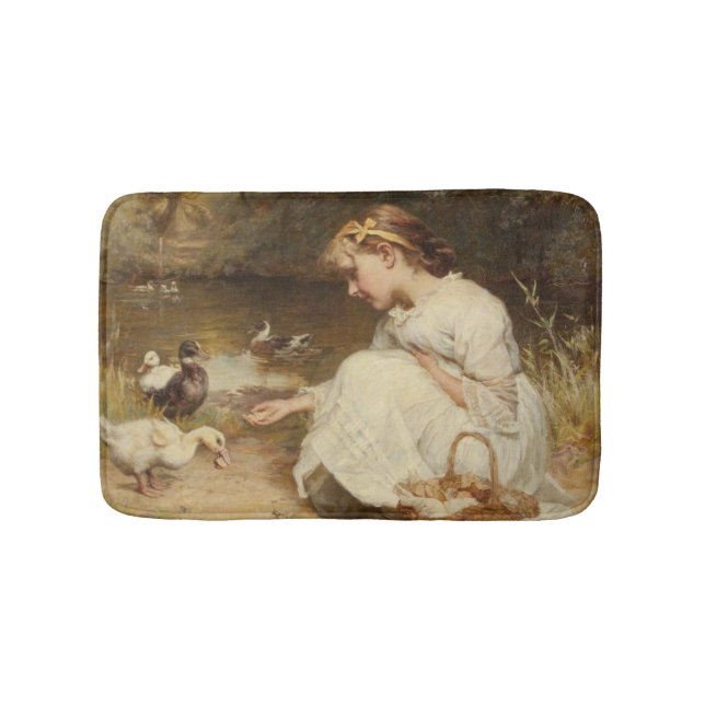 Mädchen Fütternd Enten (von Frederick Morgan) Badematte (Vorderseite)