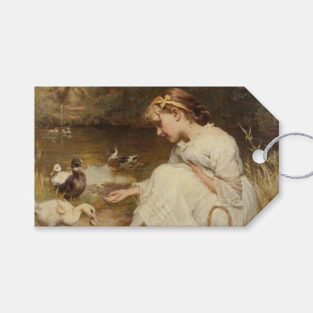 Mädchen Fütternd Enten (von Frederick Morgan) Geschenkanhänger (Vorderseite (Horizontal))