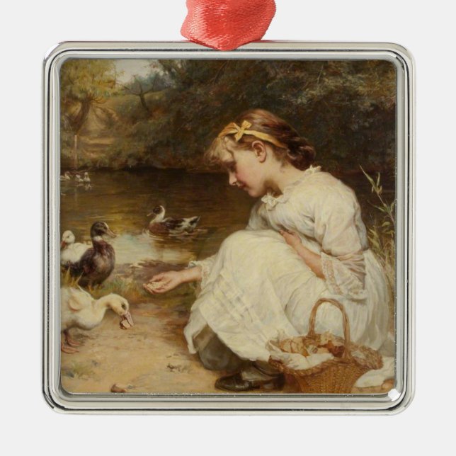 Mädchen Fütternd Enten (von Frederick Morgan) Ornament Aus Metall (Vorne)