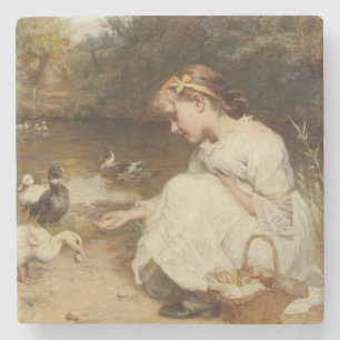 Mädchen Fütternd Enten (von Frederick Morgan) Steinuntersetzer