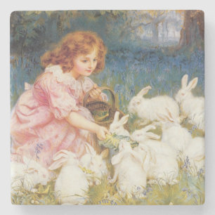 Mädchen füttert die Kaninchen (von Frederick Morga Steinuntersetzer